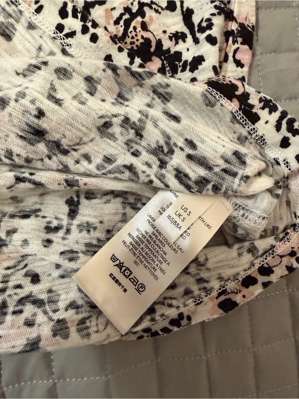 Free People White Short Sleeve Tee with Pink and Black Floral Print